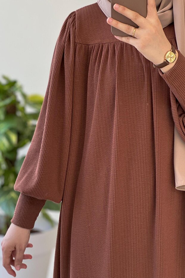 Ece Triko Elbise- Kahve - 7