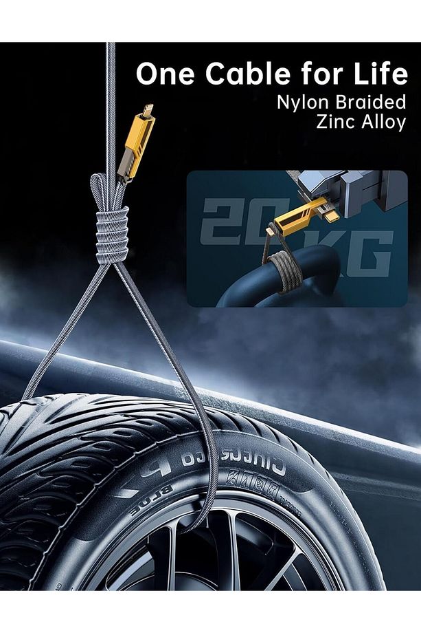 4in1 PD 65 Watt Type-C/27 Watt iPhone Halat Örgü Kırılmaz Uç 1 Metre Hızlı Şarj ve Data Kablosu - 7