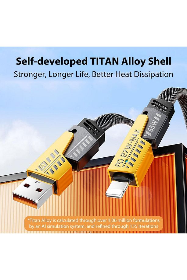 4in1 PD 65 Watt Type-C/27 Watt iPhone Halat Örgü Kırılmaz Uç 1 Metre Hızlı Şarj ve Data Kablosu - 5