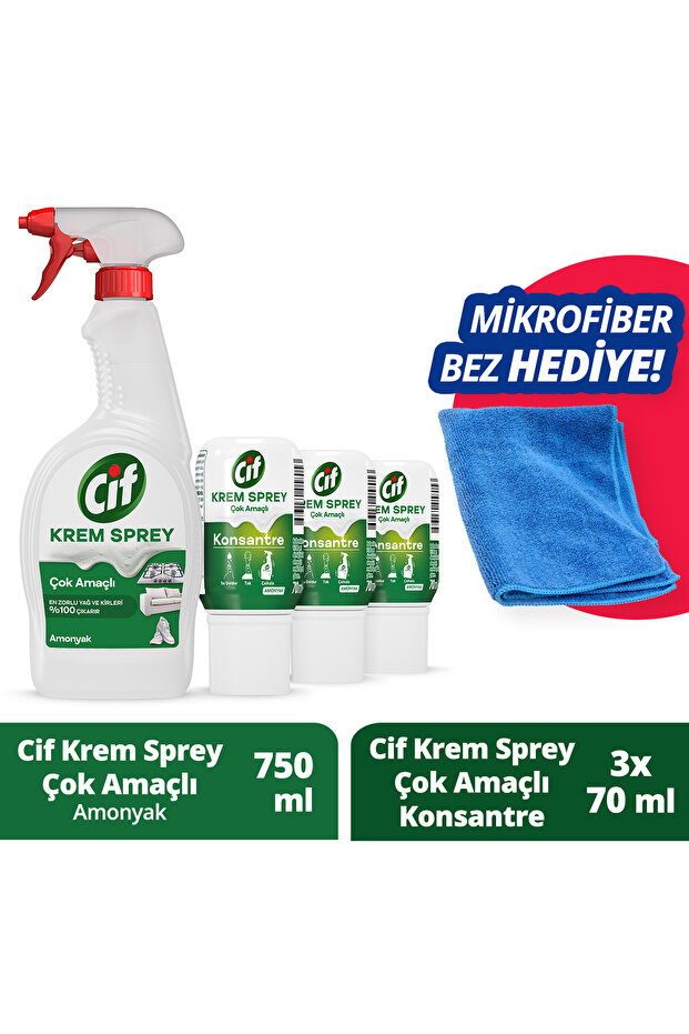 Krem Sprey Amonyak 750 ml X1 Krem Sprey Konsantre 70 ml X3 Mikrofiber Bez Hediye - 1
