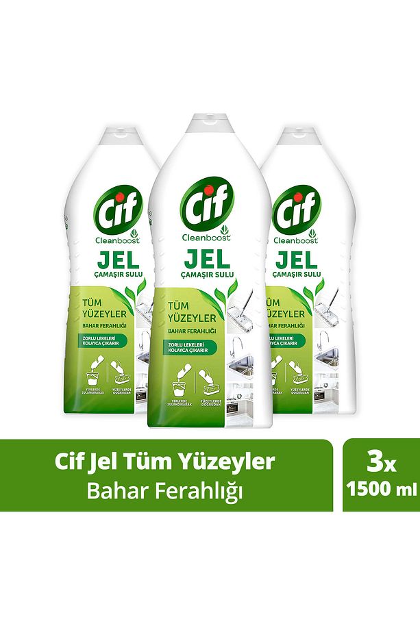 Jel Yüzey Temizleyici Tüm Yüzeyler Bahar Ferahlığı Çamaşır Suyu Katkılı 1500 ml 3 Adet - 1