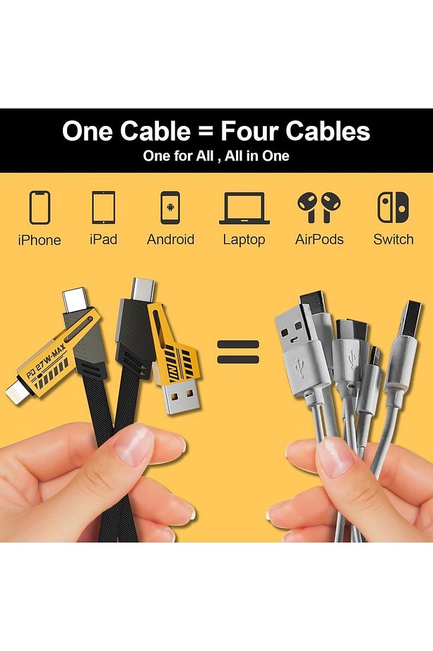 4in1 PD 65 Watt Type-C/27 Watt iPhone Halat Örgü Kırılmaz Uç 1 Metre Hızlı Şarj ve Data Kablosu - 6