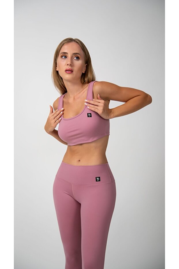 Kalın Askılı Crop Top Pembe - 1
