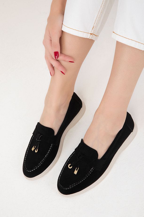 Siyah Süet Kadın Loafer Ayakkabı 19967 - 1