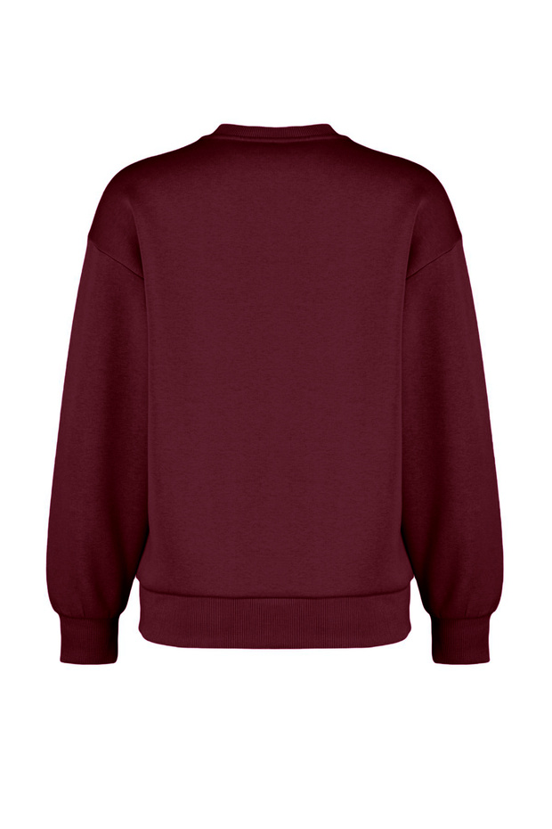 Bordo Kalın İçi Polarlı Regular/Normal Kalıp Bisiklet Yaka Basic Örme Sweatshirt TWOAW24SW00101 - 9