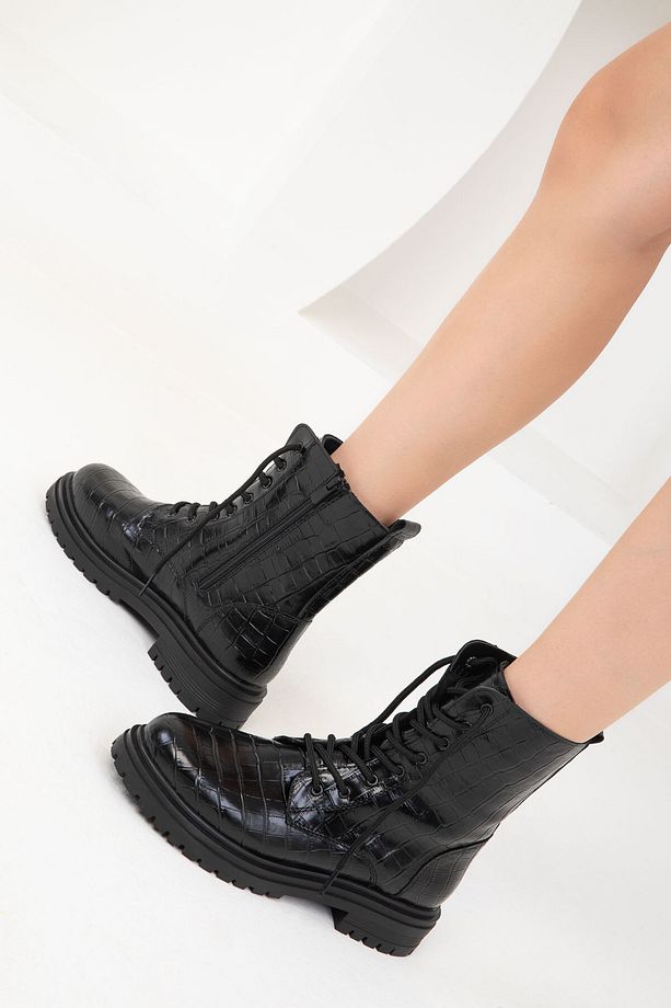 Siyah Kroko Kadın Bot & Bootie 13786 - 3