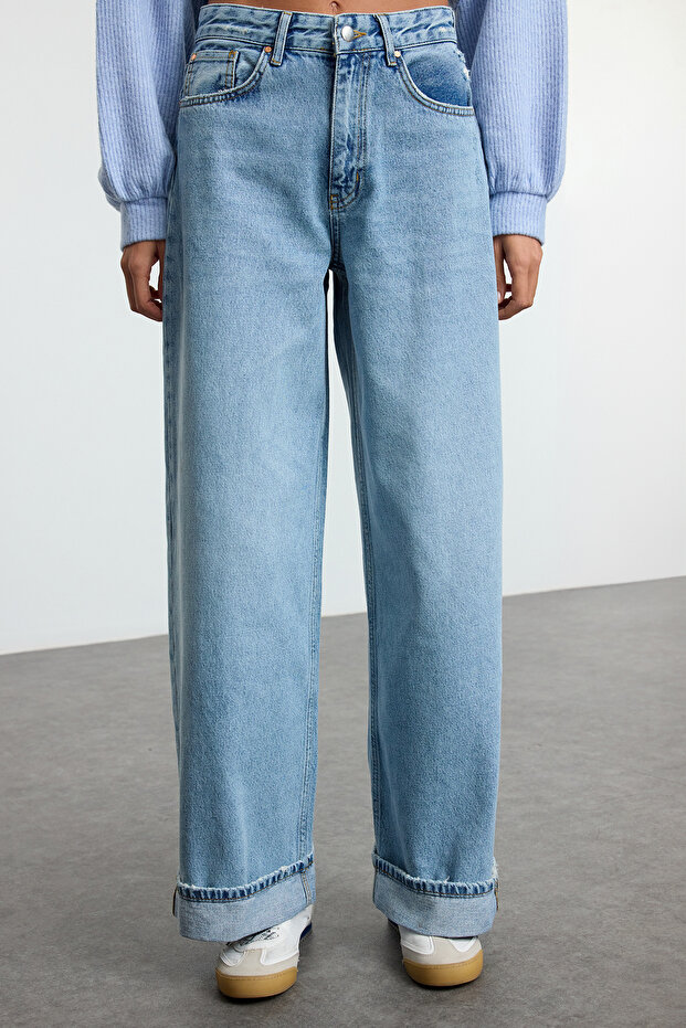 Açık Mavi Katlı Paça Normal Bel Loose Baggy Jeans TWOSS25JE00001 - 3