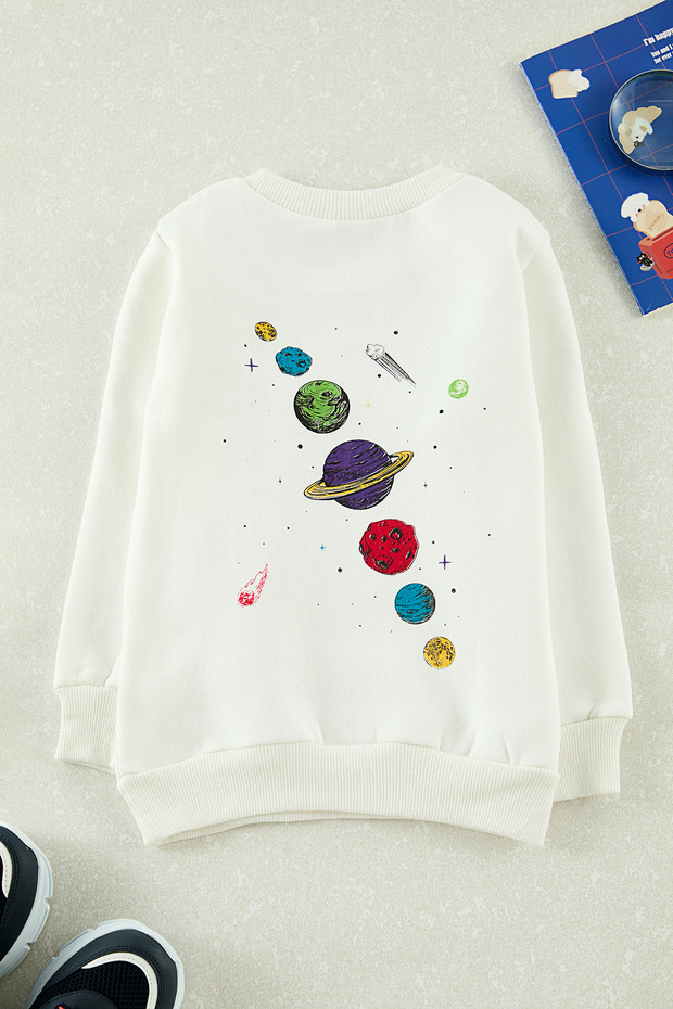 Beyaz Kız Çocuk Sırt Baskılı Mini Me Örme Sweatshirt TKDAW25SW00051 - 1