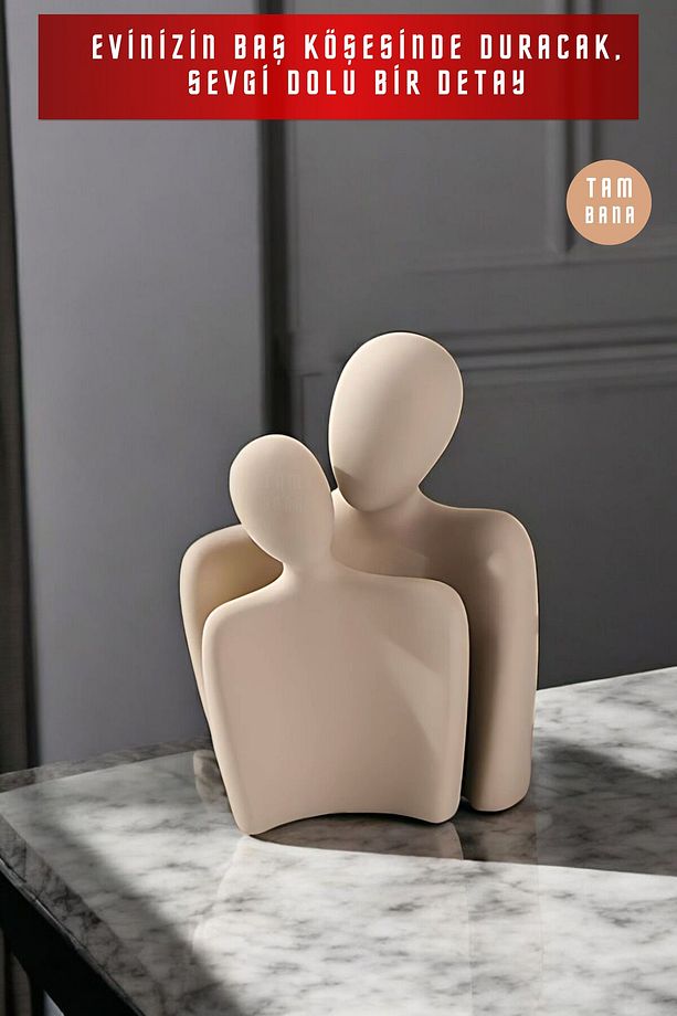 2’li Cappuccino Heykel Biblo Seti Dekoratif Süs Eşyası Dekoratif Masa Süsü Model 3 - 4