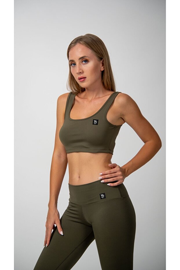 Kalın Askılı Crop Top Haki - 1