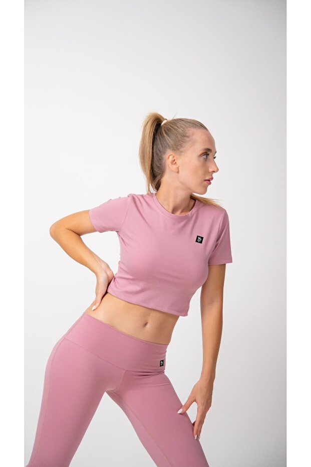 Kısa Kollu Crop Top Pembe - 6