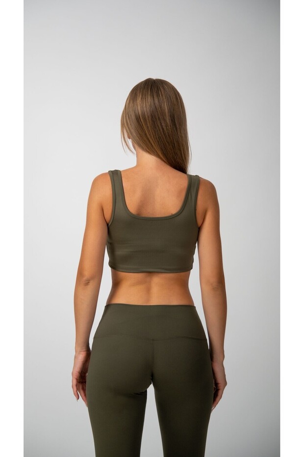 Kalın Askılı Crop Top Haki - 3