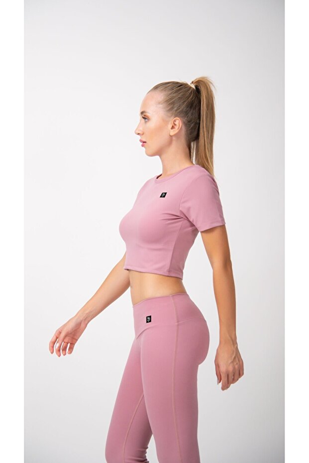 Kısa Kollu Crop Top Pembe - 3