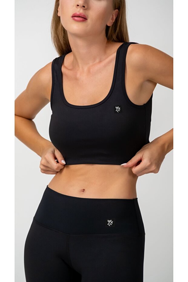 Kalın Askılı Crop Top Siyah - 4