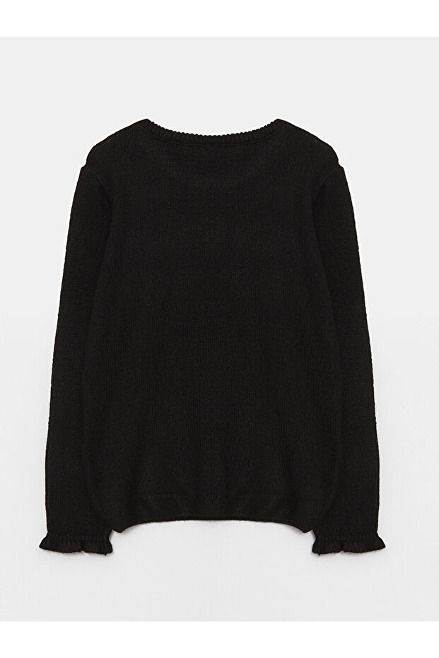 Bisiklet Yaka Pul İşlemeli Uzun Kollu Kız Çocuk Triko Kazak - 5