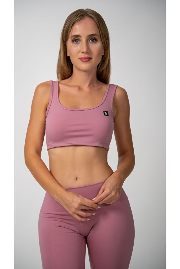 Kalın Askılı Crop Top Pembe - 5