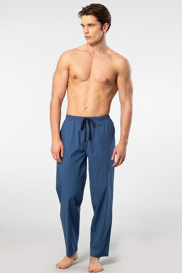 Ekoseli Erkek Tek Alt Pijama, Cep Detaylıdır, %95 pamuk %5 Likralı - 1