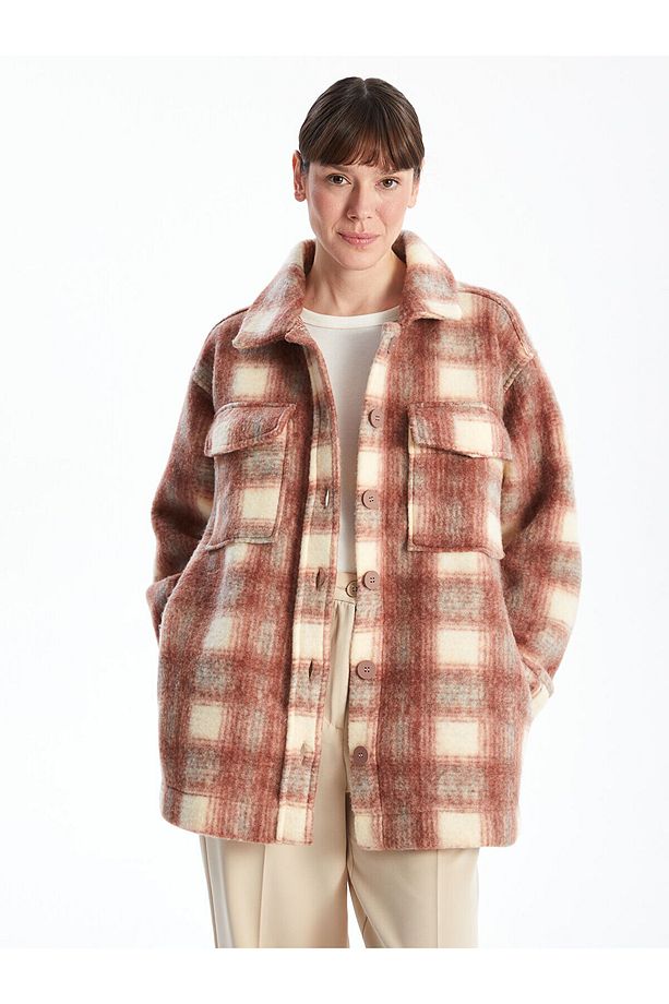 Lcwk Ekose Oversize Kadın Pelüş Gömlek Ceket - 1
