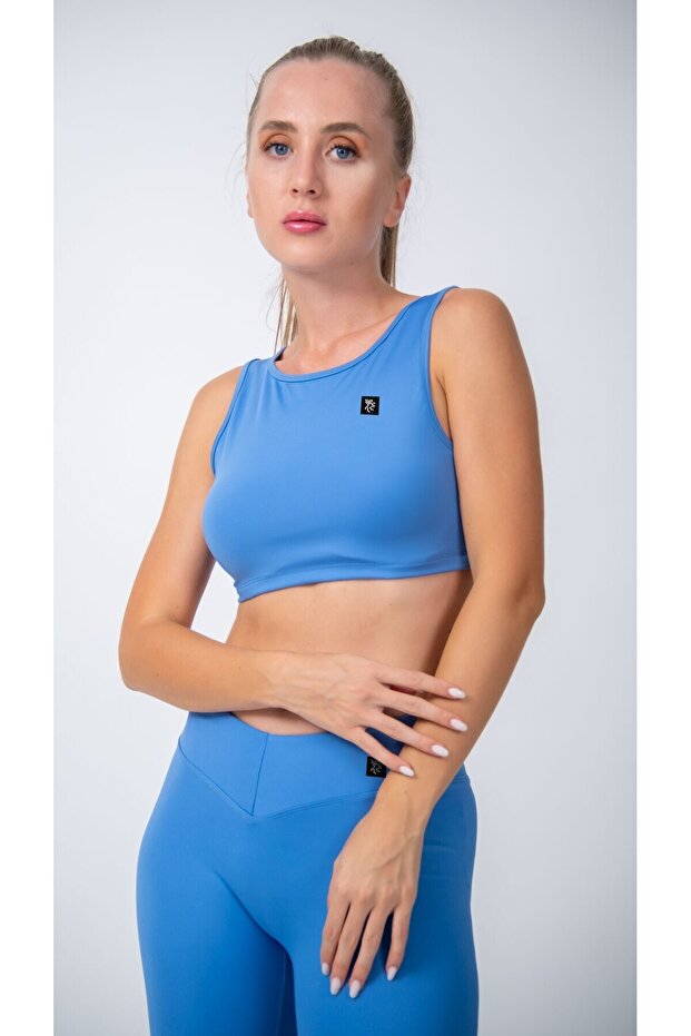 Kolsuz Crop Top Mavi - 1