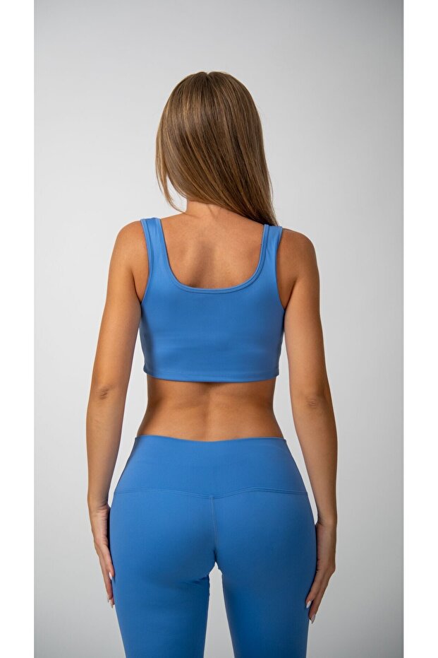 Kalın Askılı Crop Top Mavi - 3