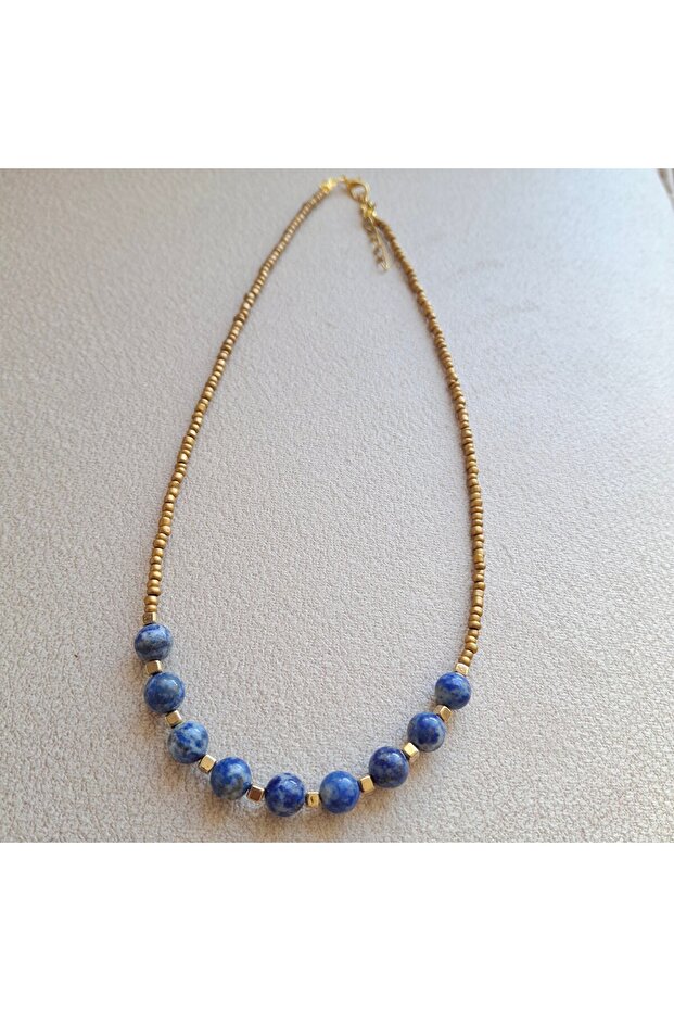 Handmade Lapis Stone,Blue Navy Natural Stone,Short Women's Necklace