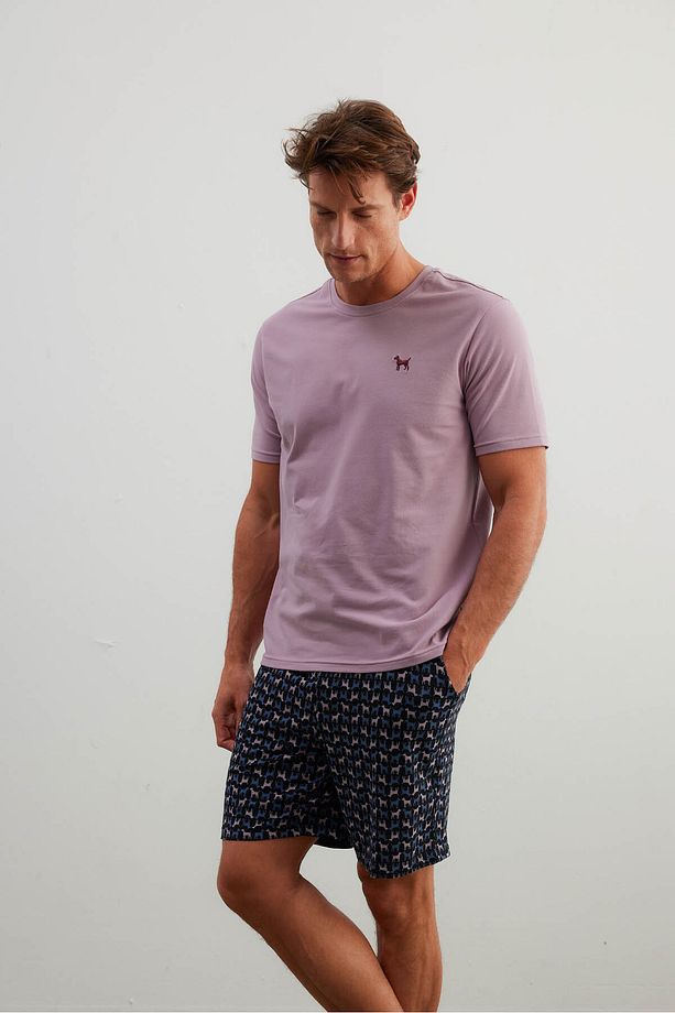 Erkek Pamuklu Kısa Kollu Şortlu Pijama Takımı - 3