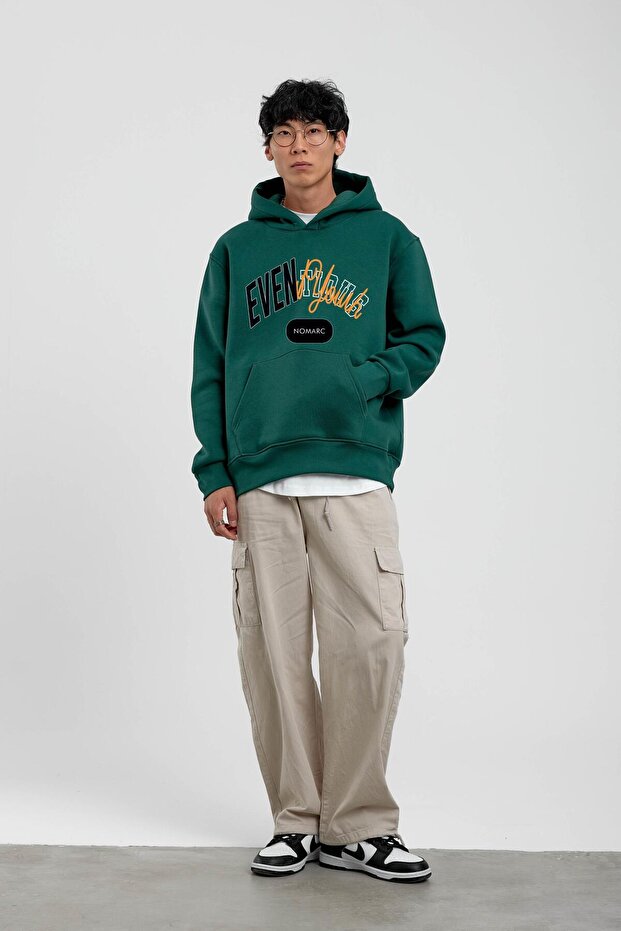Yeşil Eventious Yazılı Kapüşonlu Sweatshirt - 3