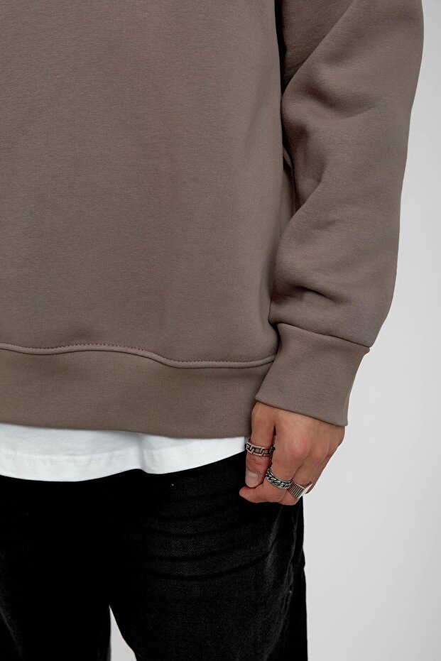 Vizon Bisiklet Yaka Basic Şardonlu Sweatshirt - 3