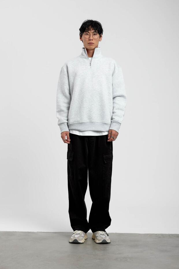 Šedá mikina Basic s límcem na zip - 1