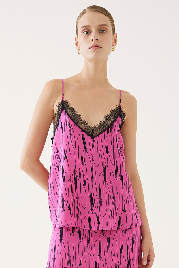 Patterned Thin Strap Blouse - 4