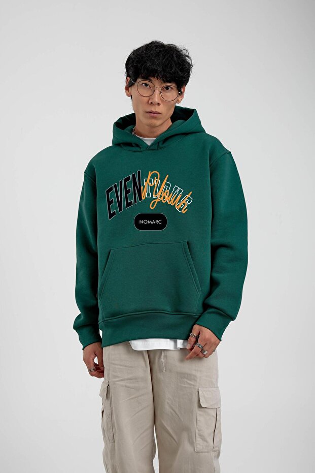 Yeşil Eventious Yazılı Kapüşonlu Sweatshirt - 1