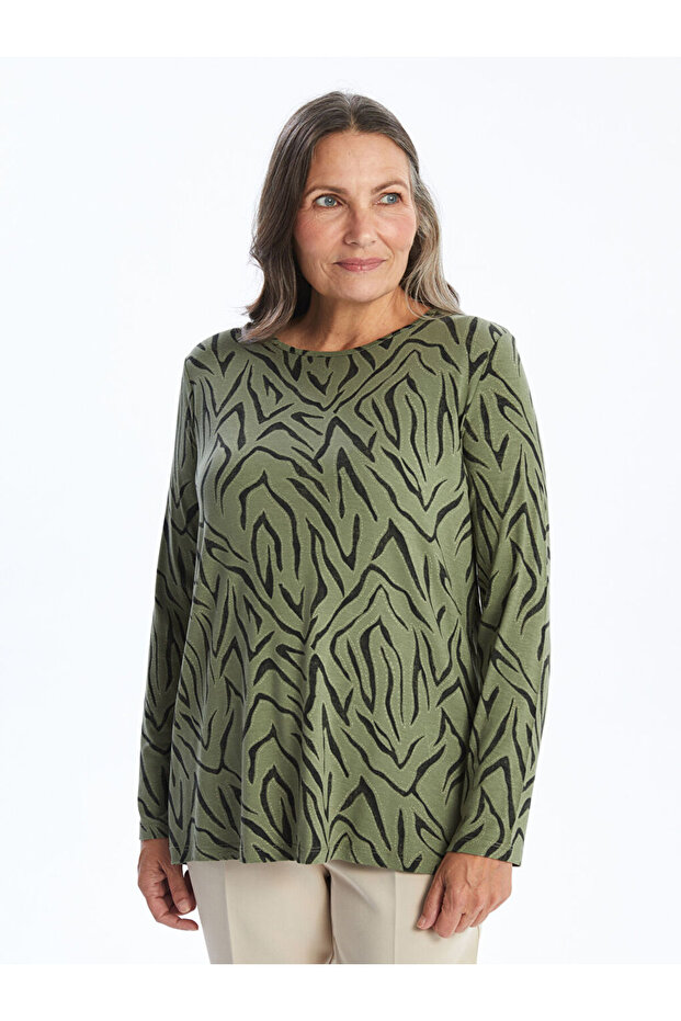 Crew Neck Patterned Women's T-Shirt - W4Ar43Z8