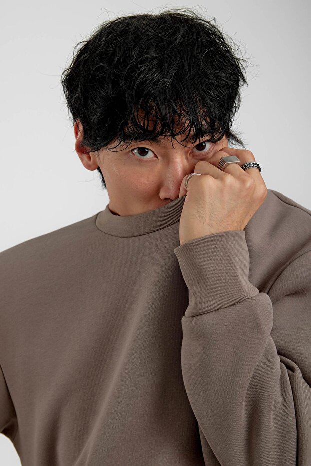 Vizon Bisiklet Yaka Basic Şardonlu Sweatshirt - 2