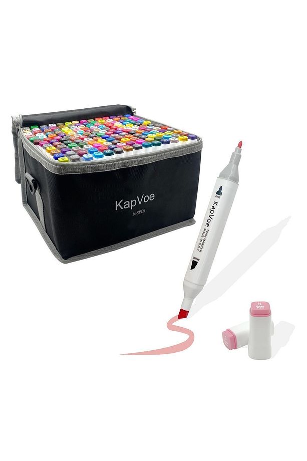 168’li Çift Uçlu Touch Marker Art Tasarım Kurecolor Twin Marker Kalem Seti Taşınabilir Çanta İthal - 3