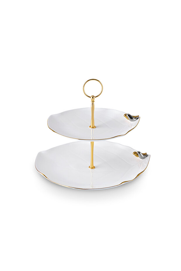 X Müge Anlı Birded Layered Cookie Holder Gold 27 cm