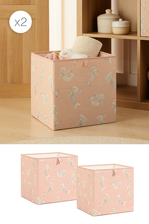 2 Pieces Mermaid Kids Room Toy Organizer Storage Box 33X30X33