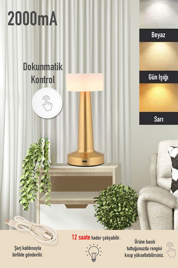 Retus Eskitme Şarjlı Dokunmatik Dim Edilebilir 3 Renkli Masa Lambası 2000ma Pil Gücü Ile 7 Saat - 1