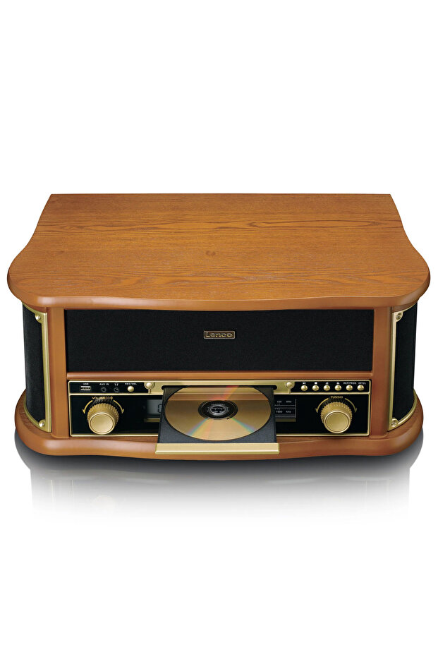 TCD-2551WD Ahşap Retro Bluetooth USB FM Radyo CD Kaset Özellikli Pikap Plak Çalar - 4