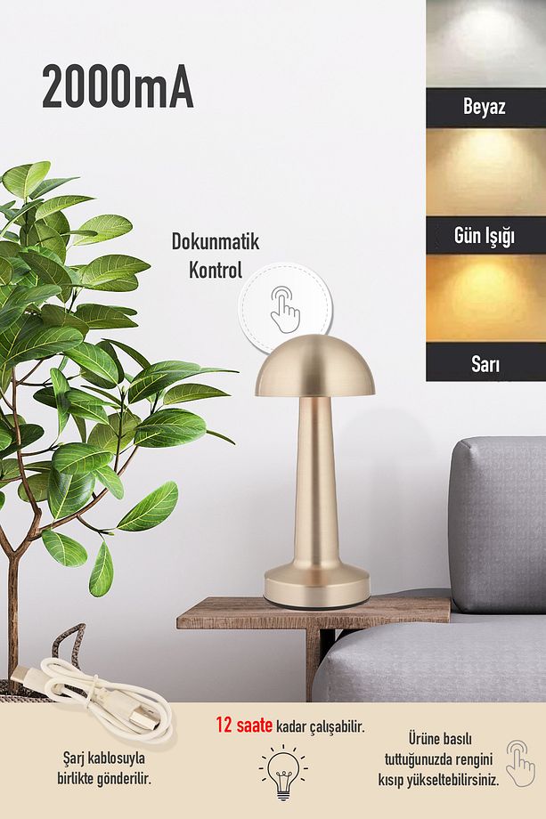 Orvin Nikel Şarjlı Dokunmatik Dim Edilebilir 3 Renkli Masa Lambası 2000ma Pil Gücü Ile 7 Saat - 1