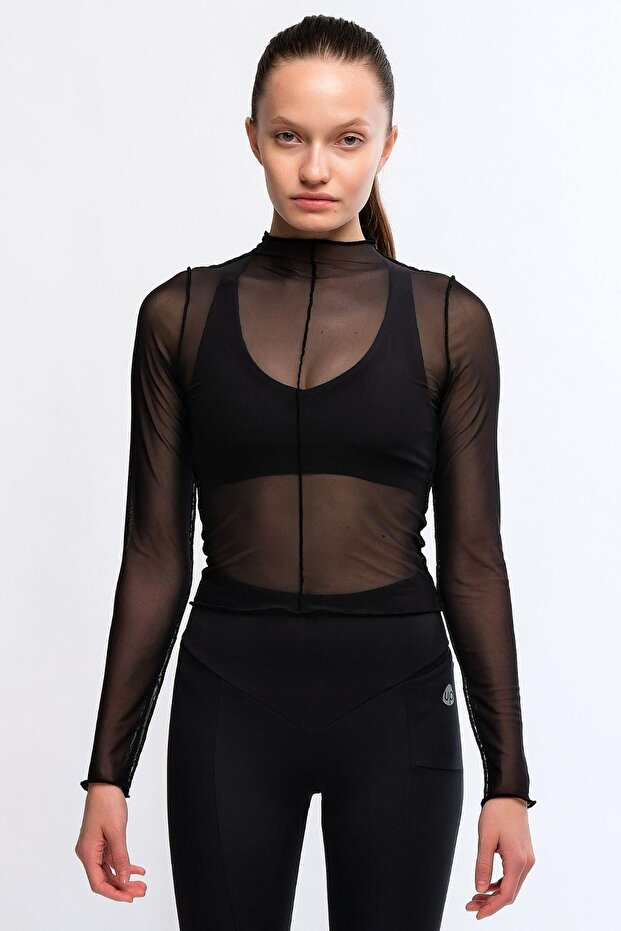 Women's Black Tulle Blouse - Nules