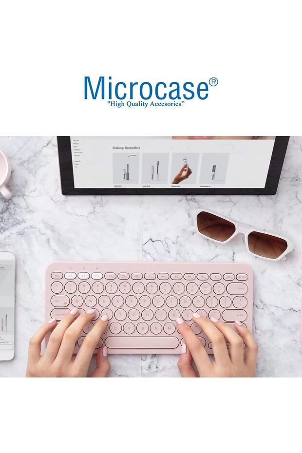 Vorcom QuartzPro 10.1 inch Tablet için Bluetooth Klavye + Mouse + Tablet Standı - AL45150 Pembe - 5