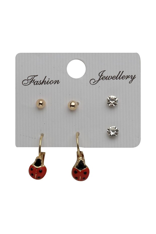 Uğur Böceği Figürlü Küpe Seti - 2