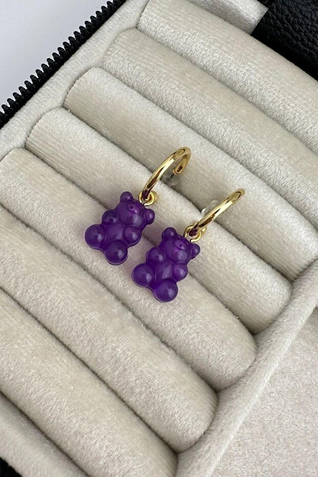 Mor Jelibon Ayıcık Küpe - 1