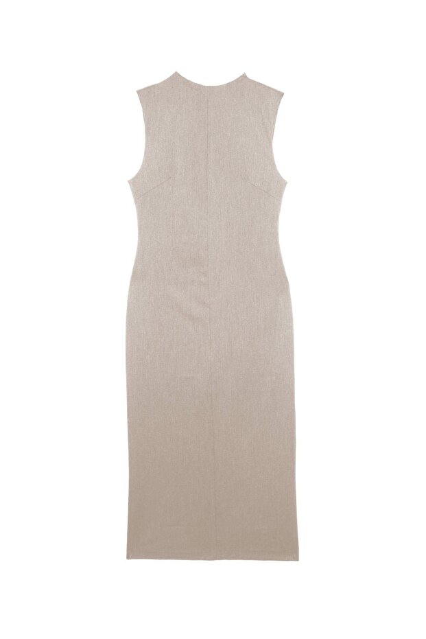 Bej Midi Boy Elbise - 7