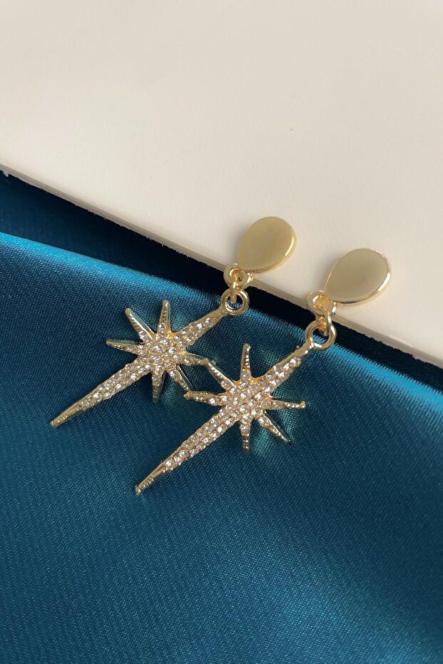 Gold Color North Star Jewelled Earrings (5cm)