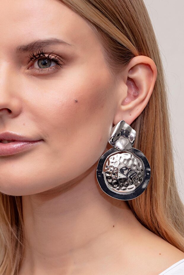 Silver Color Embossed Earrings - 3