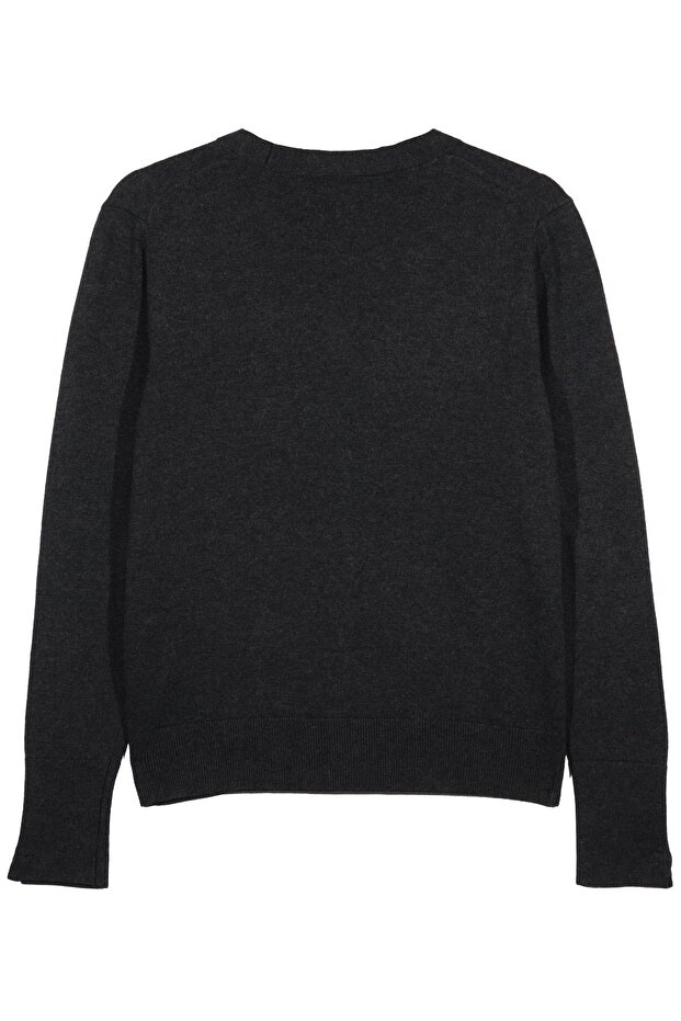 Antrasit Düğmeli Triko Hırka - 8