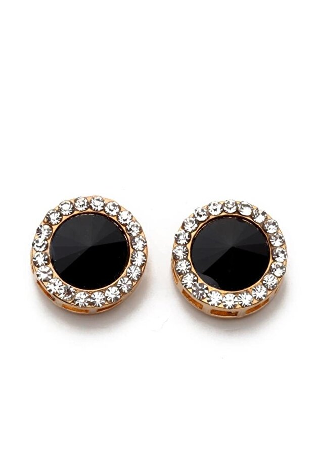 Black Stone Round Earrings - 2