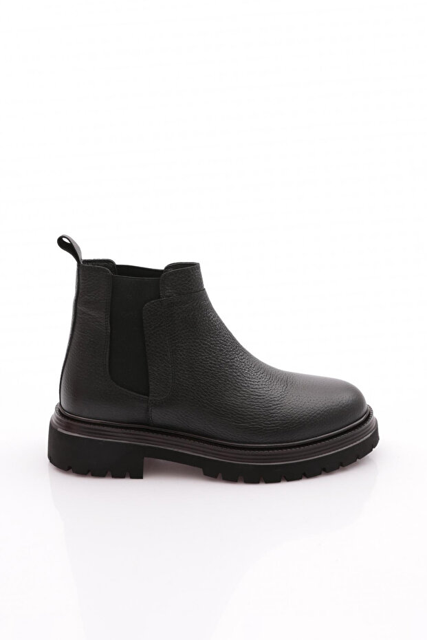 Men's Stretch Detailed Boots Black Floater Genuine Leather 2311223210