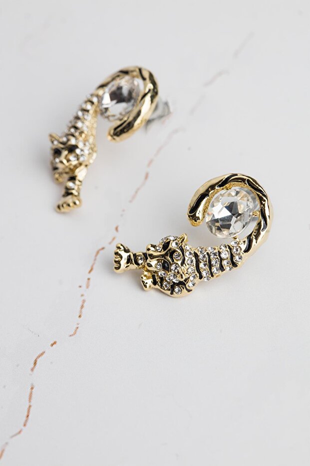 Zirkon Taşlı Kaplan Küpe - 2